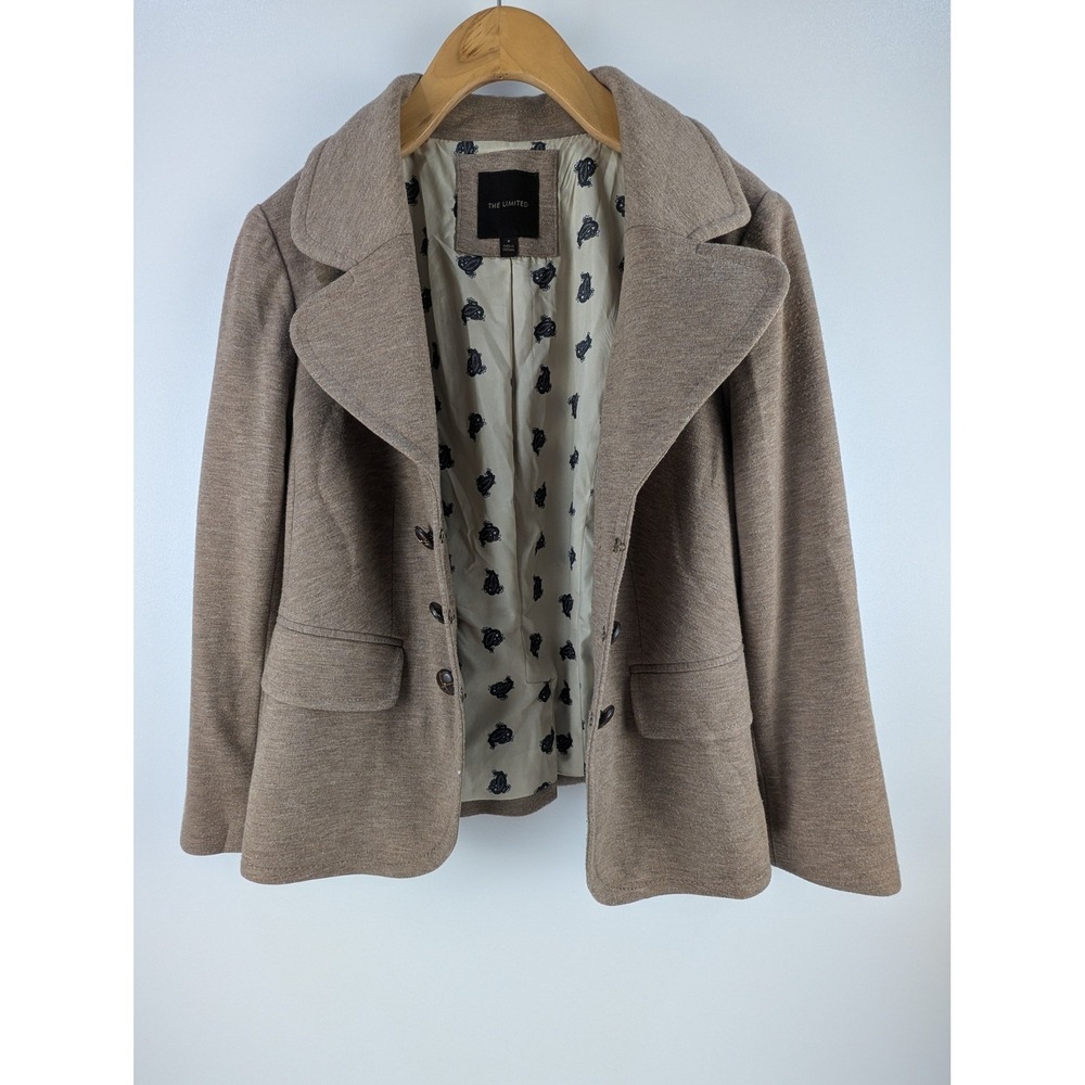 The Limited Tan Heathered Double Breasted Blazer Paisley Lining Small - Picture 2 of 10
